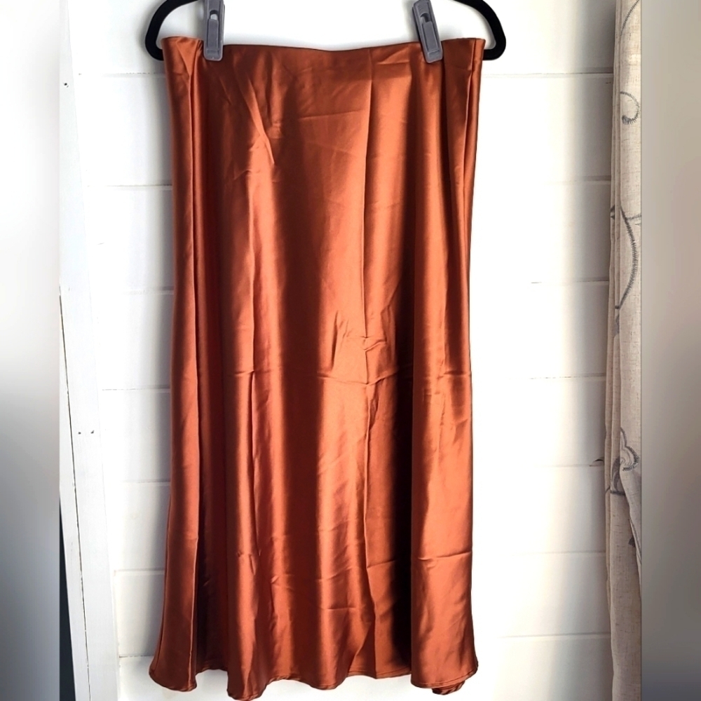Women’s A-Line Satin Skirt - Rust Brown